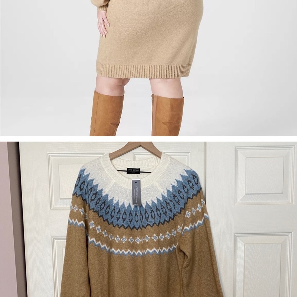🎈LAST CHANCE! New Lane Bryant Fair Isle Sweater Dress Natural Wheat